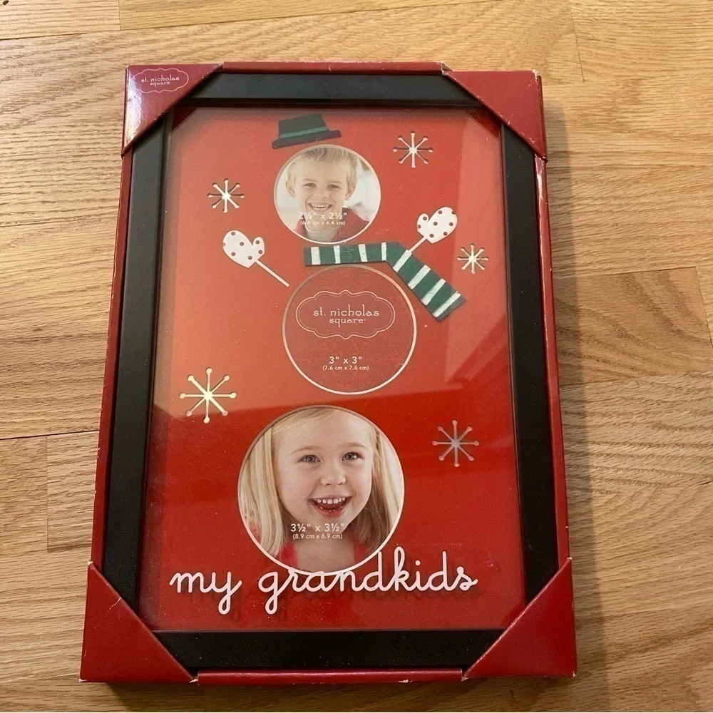 St. Nicholas Square My Grandkids Christmas Picture Frame NEW Glass Black